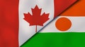 The flags of Canada and Niger. News, reportage, business background. 3d illustration