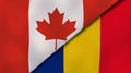 The flags of Canada and Romania. News, reportage, business background. 3d illustration