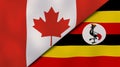 The flags of Canada and Uganda. News, reportage, business background. 3d illustration