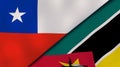 The flags of Chile and Mozambique. News, reportage, business background. 3d illustration