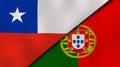 The flags of Chile and Portugal. News, reportage, business background. 3d illustration