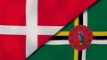 The flags of Denmark and Dominica. News, reportage, business background. 3d illustration