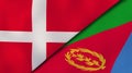 The flags of Denmark and Eritrea. News, reportage, business background. 3d illustration