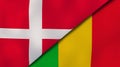 The flags of Denmark and Mali. News, reportage, business background. 3d illustration