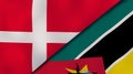 The flags of Denmark and Mozambique. News, reportage, business background. 3d illustration