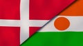 The flags of Denmark and Niger. News, reportage, business background. 3d illustration