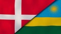 The flags of Denmark and Rwanda. News, reportage, business background. 3d illustration