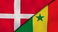 The flags of Denmark and Senegal. News, reportage, business background. 3d illustration