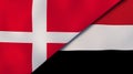 The flags of Denmark and Yemen. News, reportage, business background. 3d illustration