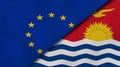 The flags of European Union and Kiribati. News, reportage, business background. 3d illustration