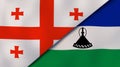 The flags of Georgia and Lesotho. News, reportage, business background. 3d illustration