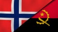 The flags of Norway and Angola. News, reportage, business background. 3d illustration