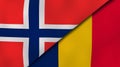 The flags of Norway and Chad. News, reportage, business background. 3d illustration