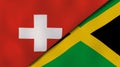 The flags of Switzerland and Jamaica. News, reportage, business background. 3d illustration