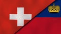 The flags of Switzerland and Liechtenstein. News, reportage, business background. 3d illustration