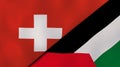 The flags of Switzerland and Palestine. News, reportage, business background. 3d illustration