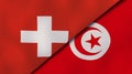 The flags of Switzerland and Tunisia. News, reportage, business background. 3d illustration