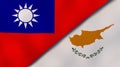 The flags of Taiwan and Cyprus. News, reportage, business background. 3d illustration