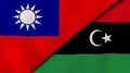 The flags of Taiwan and Libya. News, reportage, business background. 3d illustration