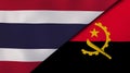 The flags of Thailand and Angola. News, reportage, business background. 3d illustration