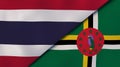 The flags of Thailand and Dominica. News, reportage, business background. 3d illustration