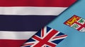 The flags of Thailand and Fiji. News, reportage, business background. 3d illustration