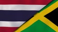 The flags of Thailand and Jamaica. News, reportage, business background. 3d illustration