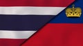 The flags of Thailand and Liechtenstein. News, reportage, business background. 3d illustration