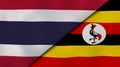 The flags of Thailand and Uganda. News, reportage, business background. 3d illustration