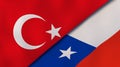 The flags of Turkey and Chile. News, reportage, business background. 3d illustration