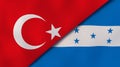 The flags of Turkey and Honduras. News, reportage, business background. 3d illustration