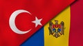 The flags of Turkey and Moldova. News, reportage, business background. 3d illustration