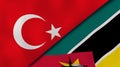 The flags of Turkey and Mozambique. News, reportage, business background. 3d illustration