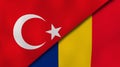 The flags of Turkey and Romania. News, reportage, business background. 3d illustration