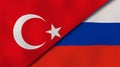 The flags of Turkey and Russia. News, reportage, business background. 3d illustration