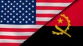 The flags of United States and Angola. News, reportage, business background. 3d illustration