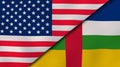 The flags of United States and Central African Republic. News, reportage, business background. 3d illustration