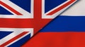 The flags of United Kingdom and Russia. News, reportage, business background. 3d illustration Royalty Free Stock Photo