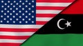 The flags of United States and Libya. News, reportage, business background. 3d illustration