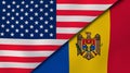 The flags of United States and Moldova. News, reportage, business background. 3d illustration