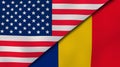 The flags of United States and Romania. News, reportage, business background. 3d illustration