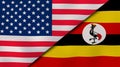 The flags of United States and Uganda. News, reportage, business background. 3d illustration