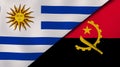 The flags of Uruguay and Angola. News, reportage, business background. 3d illustration