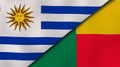 The flags of Uruguay and Benin. News, reportage, business background. 3d illustration