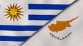 The flags of Uruguay and Cyprus. News, reportage, business background. 3d illustration