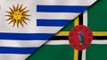 The flags of Uruguay and Dominica. News, reportage, business background. 3d illustration