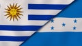 The flags of Uruguay and Honduras. News, reportage, business background. 3d illustration