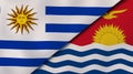 The flags of Uruguay and Kiribati. News, reportage, business background. 3d illustration