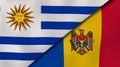 The flags of Uruguay and Moldova. News, reportage, business background. 3d illustration