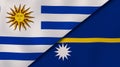 The flags of Uruguay and Nauru. News, reportage, business background. 3d illustration